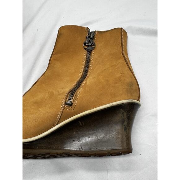 Timberland Wedge Boots Womens Tan Suede Zipper 2.5" Heel Pull On Shoe Sz US 8.5 - Picture 5 of 10